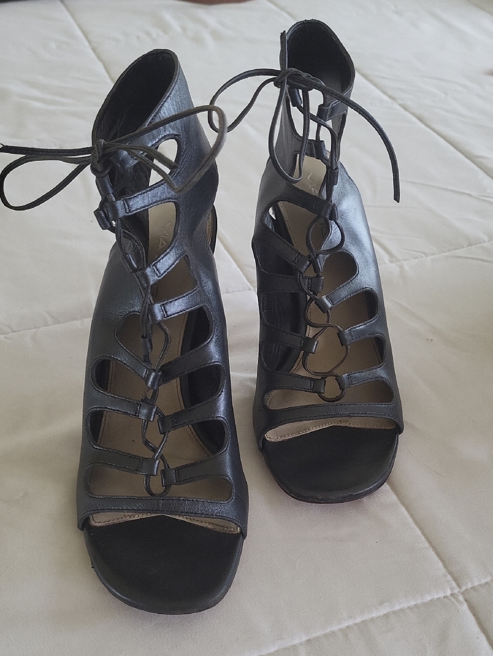 Vintage Via Spiga Gray Gladiator Heeled Sandals